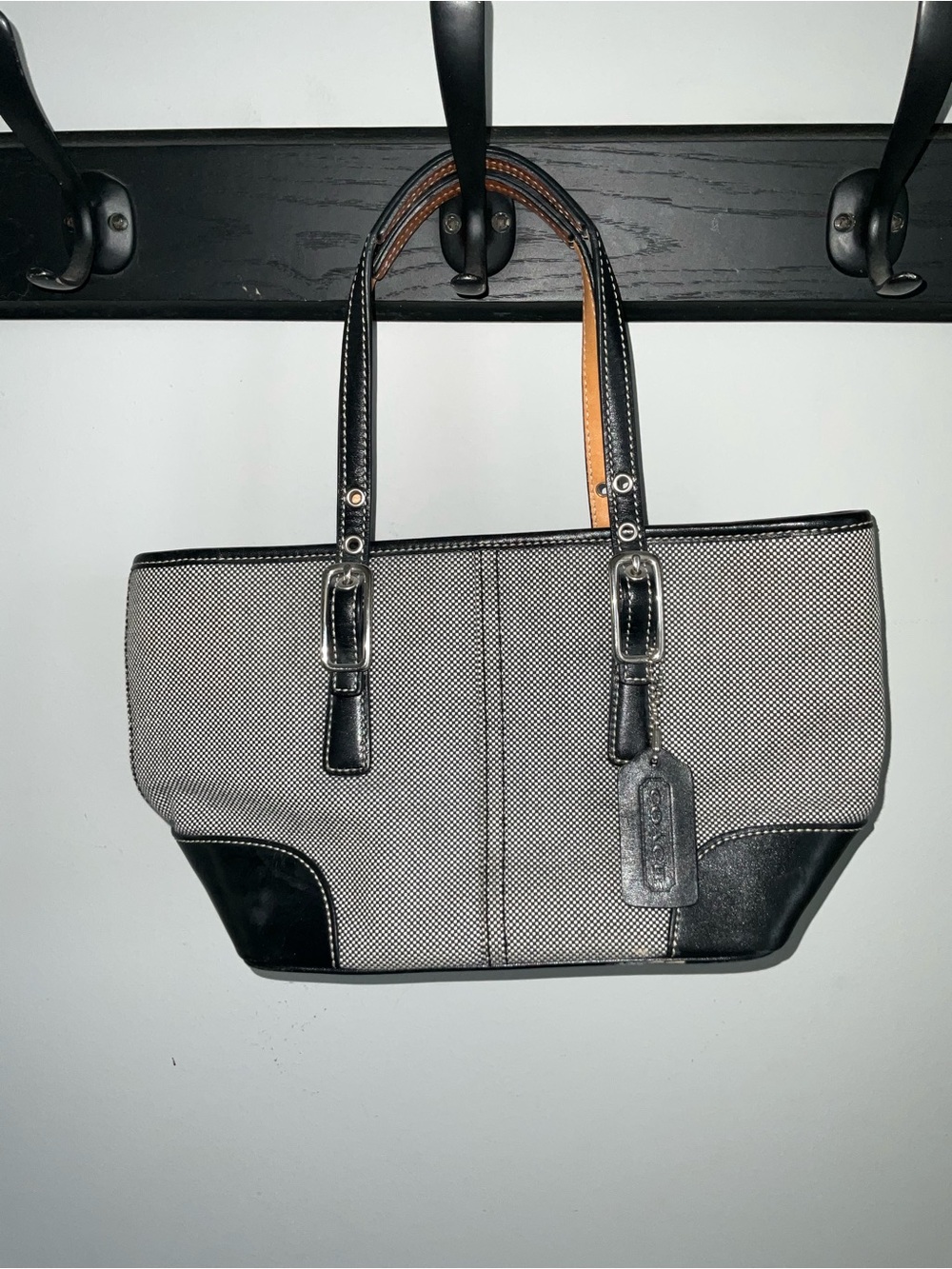 Coach Black and Gray Mini Tote with Leather Trim